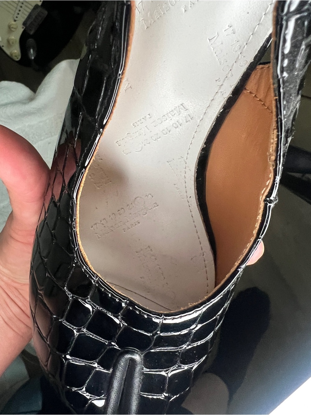Maison Margiela *Style Tabi Black Patent Croc-Embossed Pumps